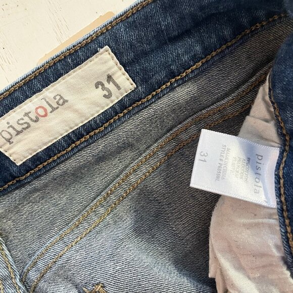 Pistola Jeans High Rise I’m Straight Medium Wash Distressed Size 31 - Picture 2 of 11